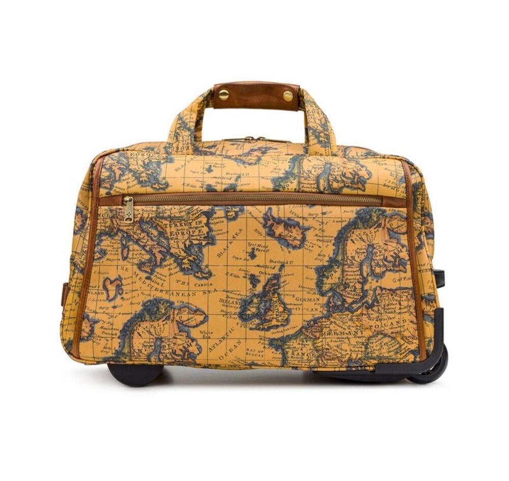 Patricia Nash European Map Tan Yellow Sibillini Small Trolley Overnight NWOT